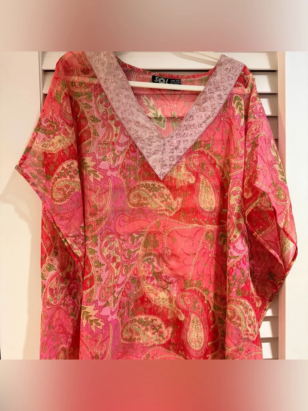 Boho Sheer Paisley Cover-Up Tunic Pink Metallic Lurex Free Size Made in India